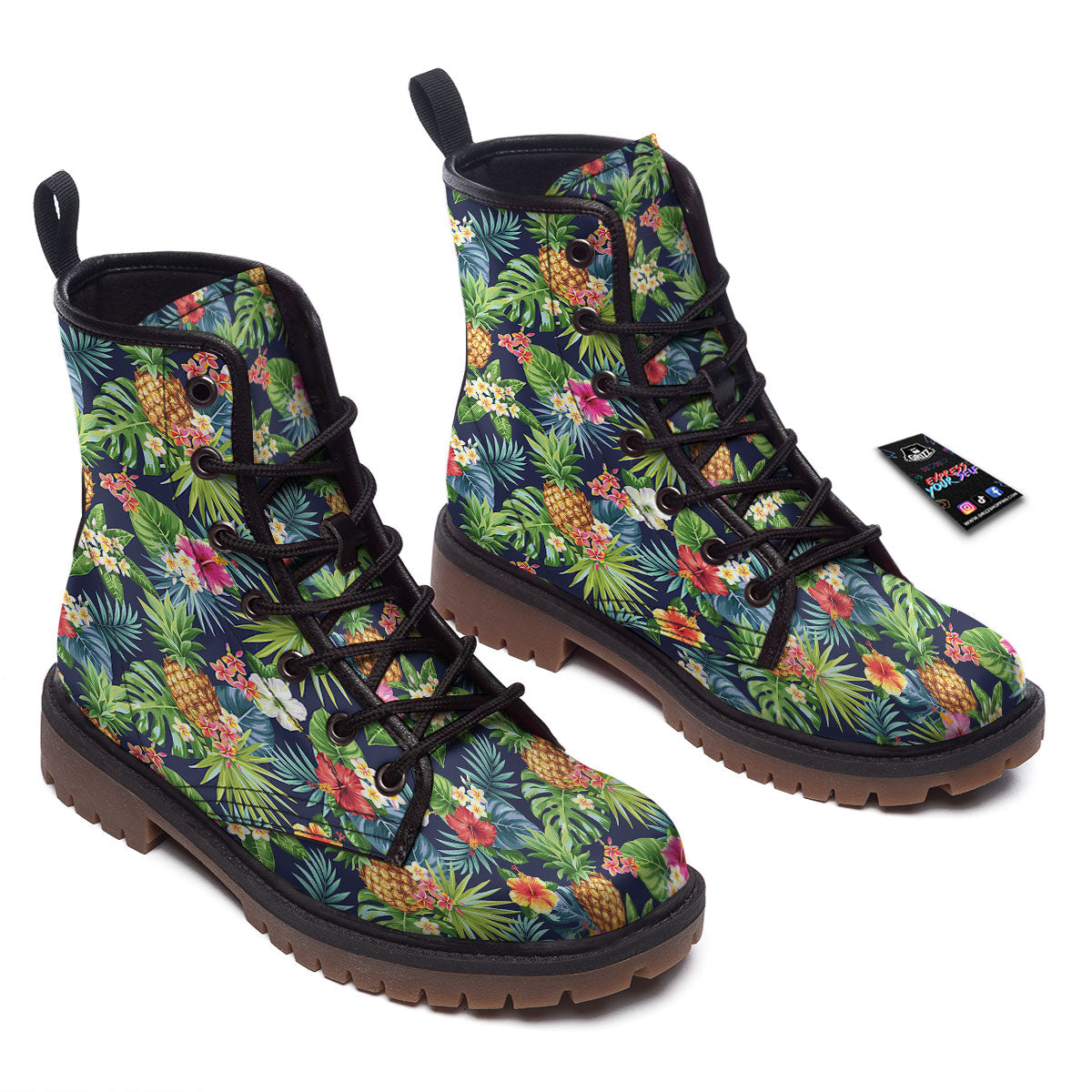 Pineapple Palm Leaf Print Pattern Work Boots-grizzshop