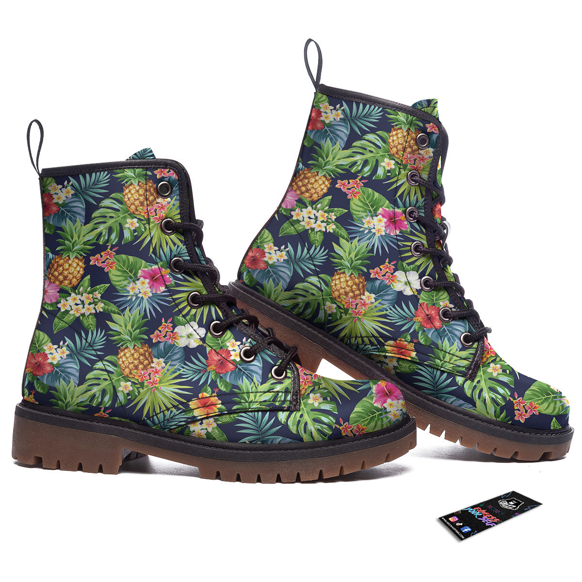 Pineapple Palm Leaf Print Pattern Work Boots-grizzshop