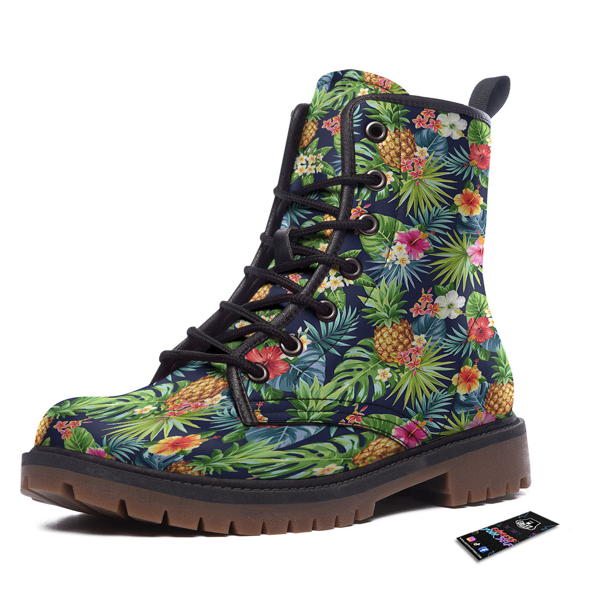 Pineapple Palm Leaf Print Pattern Work Boots-grizzshop