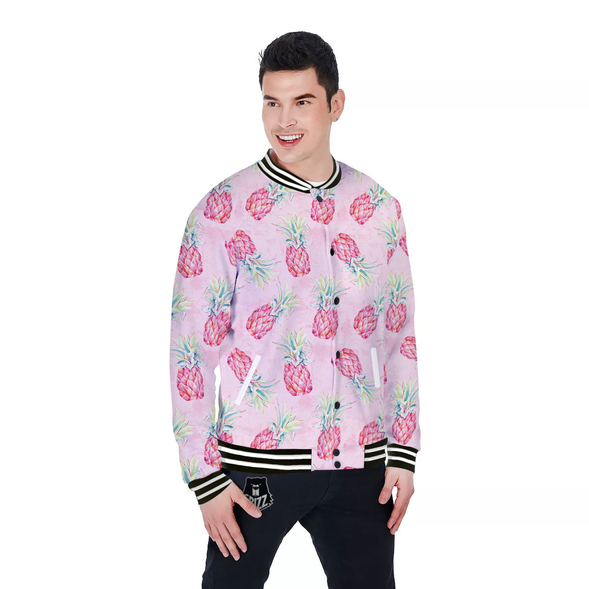 Pineapple Pastel Pink Print Pattern Baseball Jacket-grizzshop