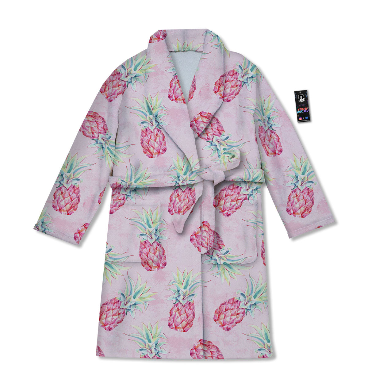 Pineapple Pastel Pink Print Pattern Bathrobe-grizzshop