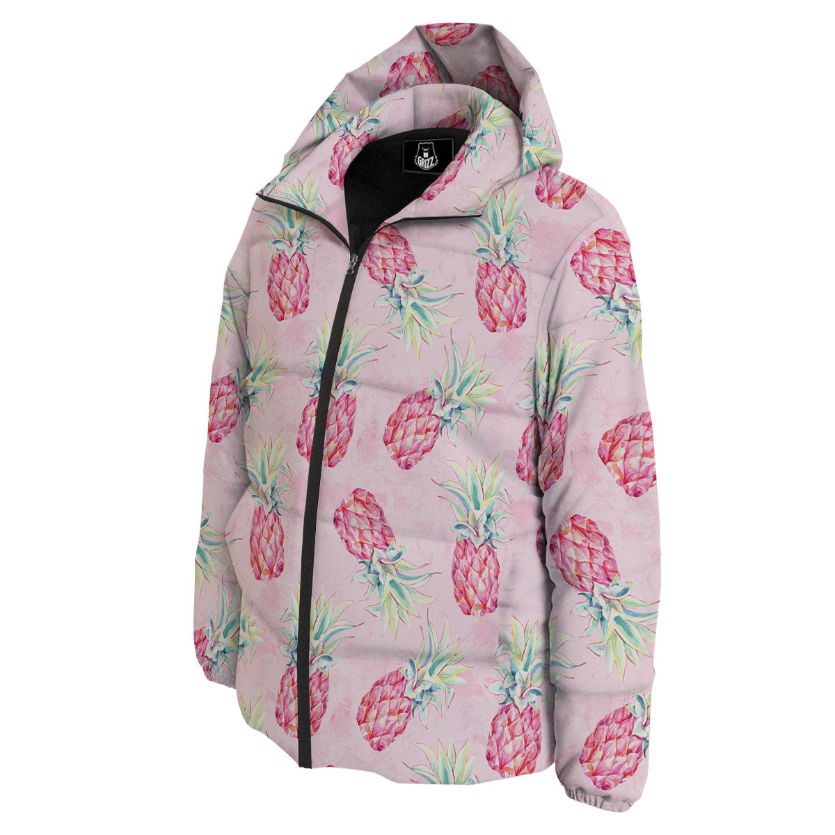 Pineapple Pastel Pink Print Pattern Down Jacket-grizzshop