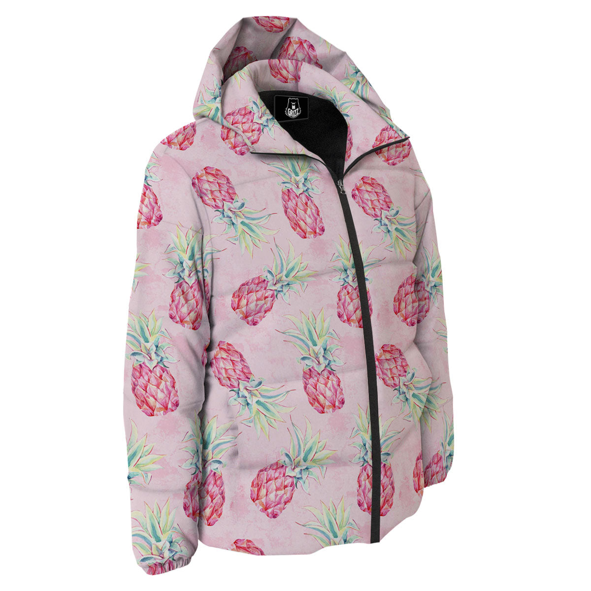 Pineapple Pastel Pink Print Pattern Down Jacket-grizzshop