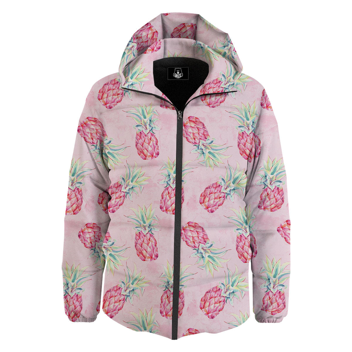 Pineapple Pastel Pink Print Pattern Down Jacket-grizzshop