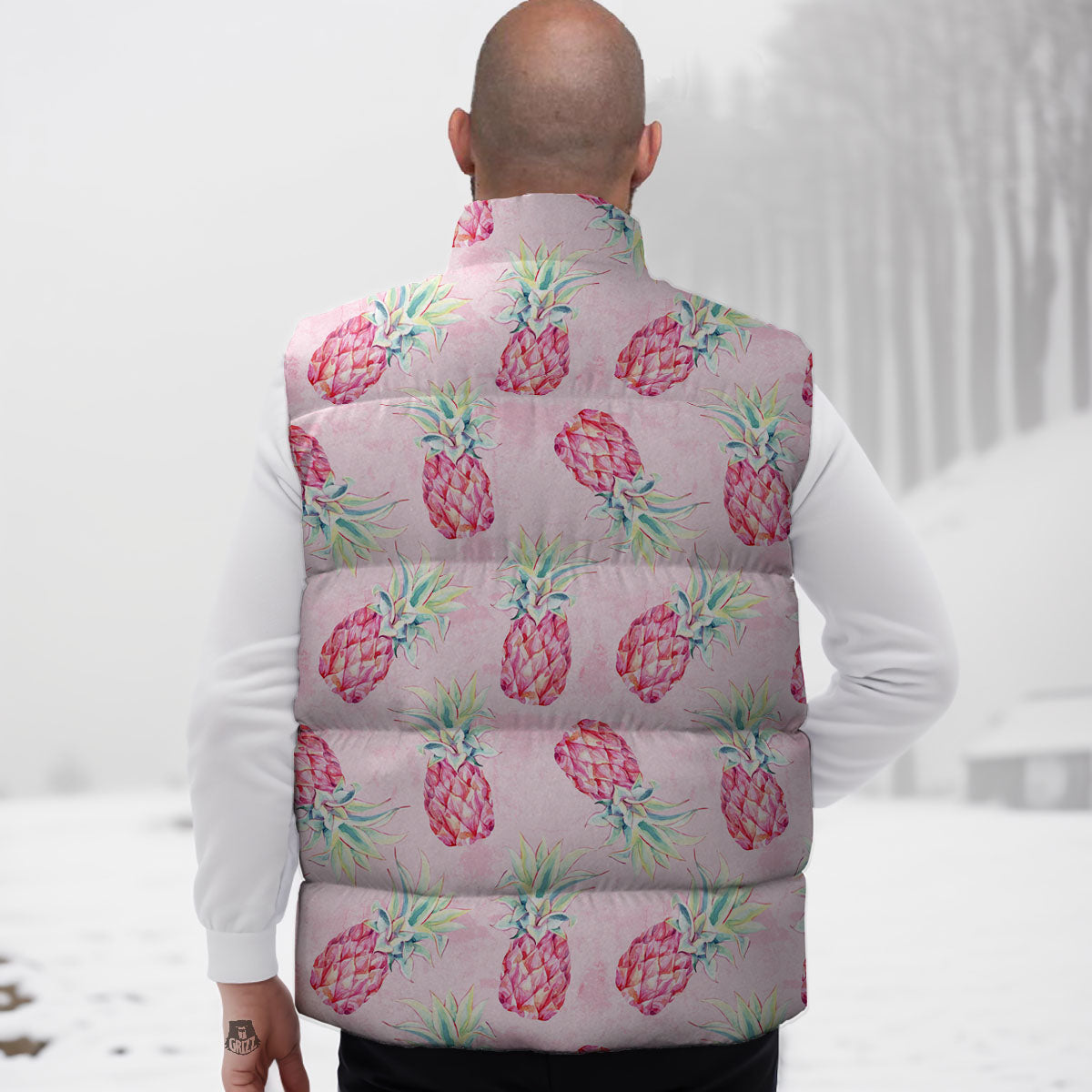 Pineapple Pastel Pink Print Pattern Down Vest-grizzshop
