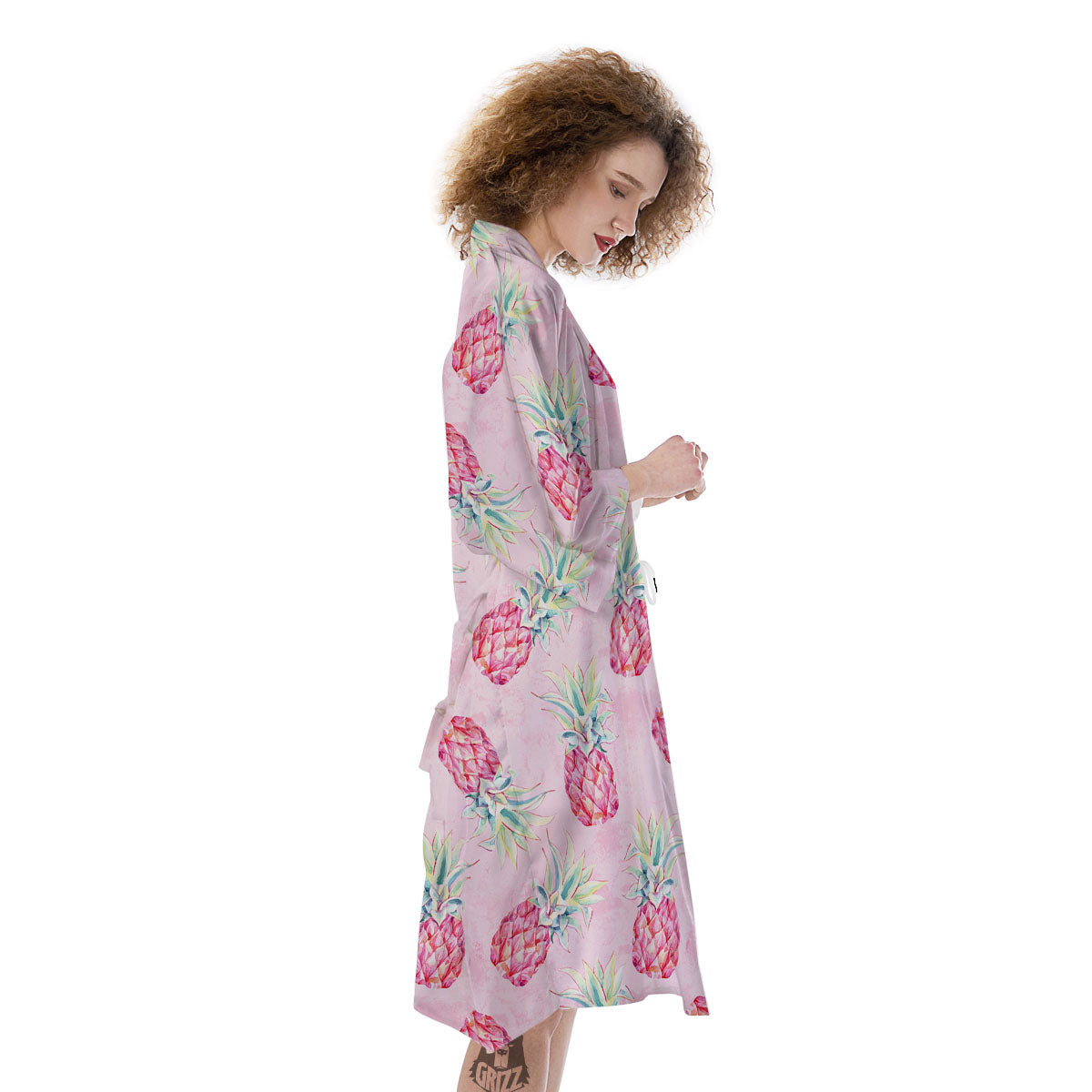 Pineapple Pastel Pink Print Pattern Kimono-grizzshop