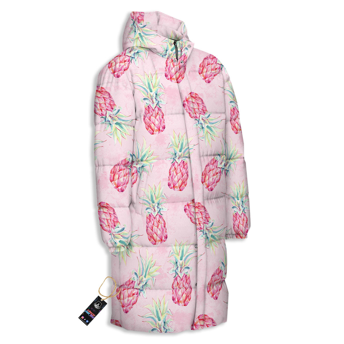 Pineapple Pastel Pink Print Pattern Long Down Jacket-grizzshop
