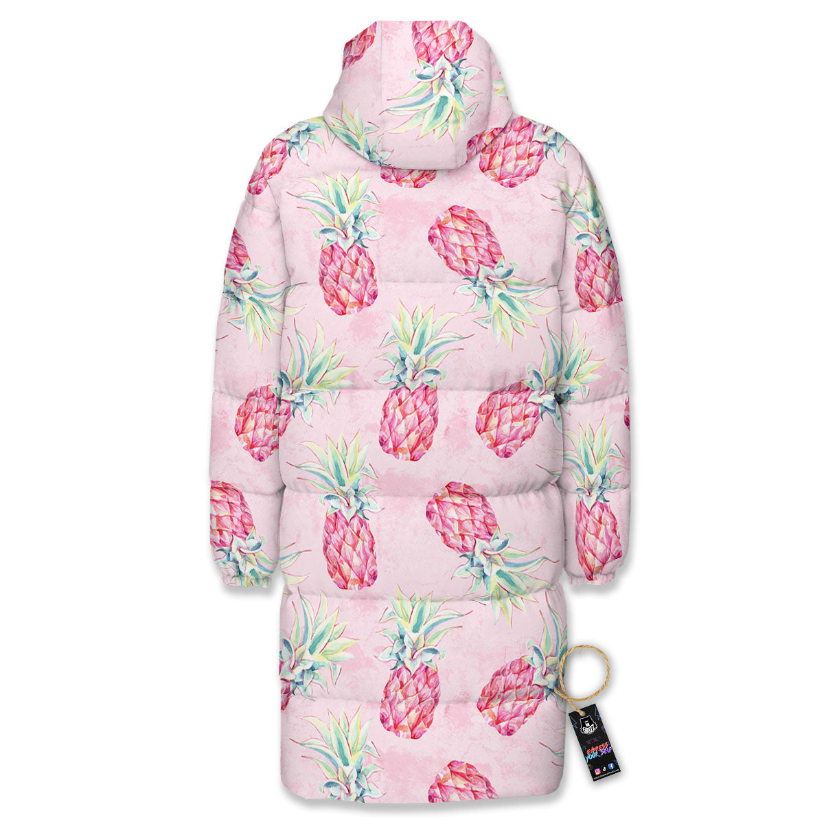 Pineapple Pastel Pink Print Pattern Long Down Jacket-grizzshop