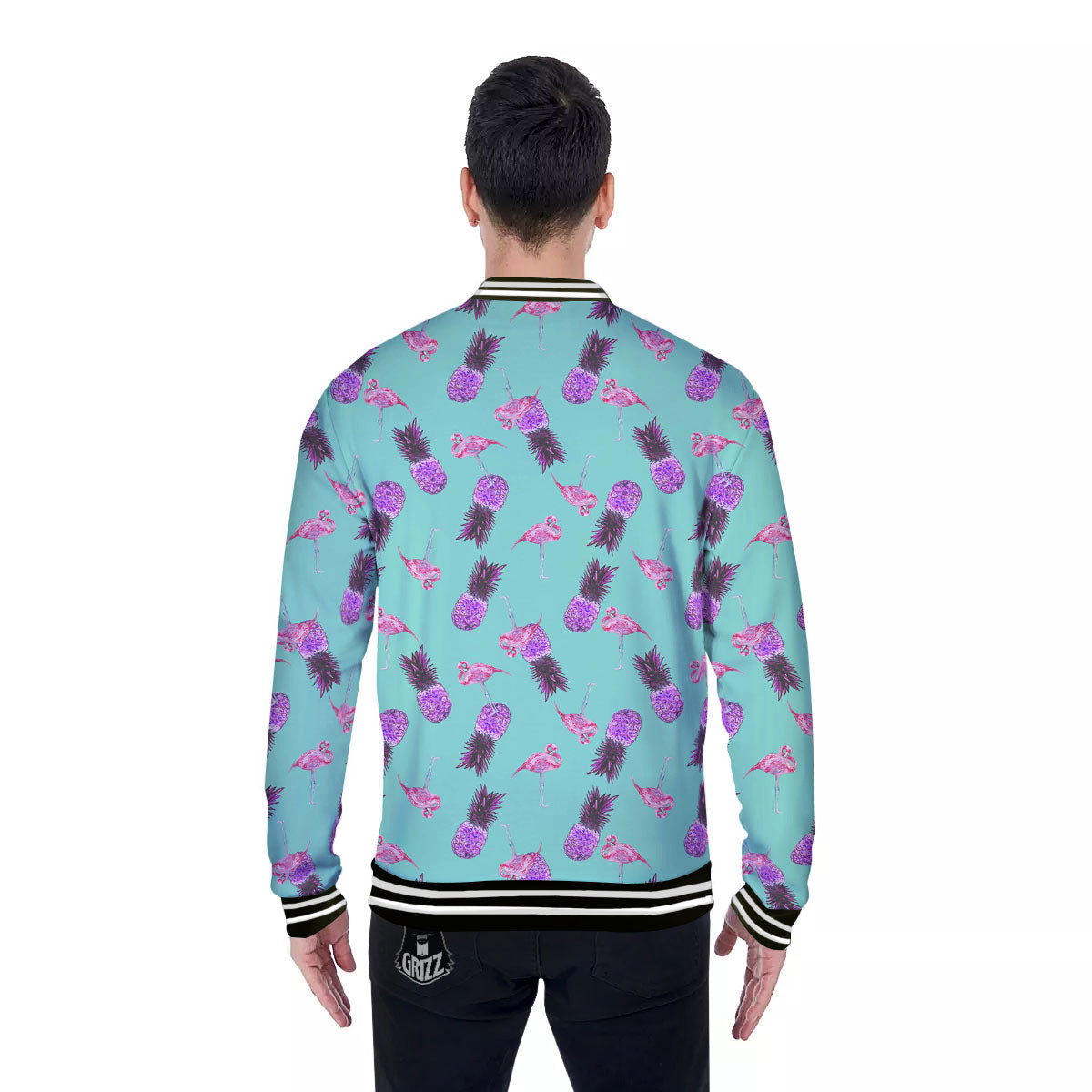 Pineapple Pastel Turquoise Print Pattern Baseball Jacket-grizzshop