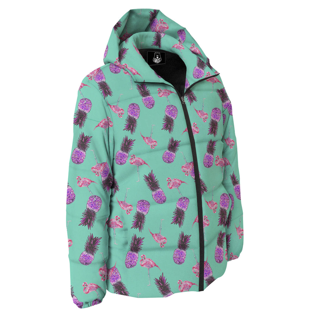 Pineapple Pastel Turquoise Print Pattern Down Jacket-grizzshop