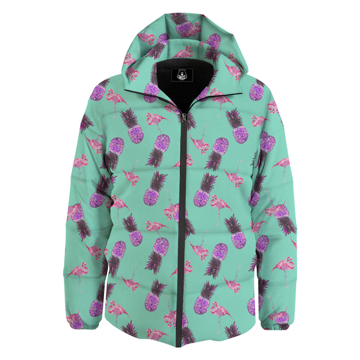Pineapple Pastel Turquoise Print Pattern Down Jacket-grizzshop