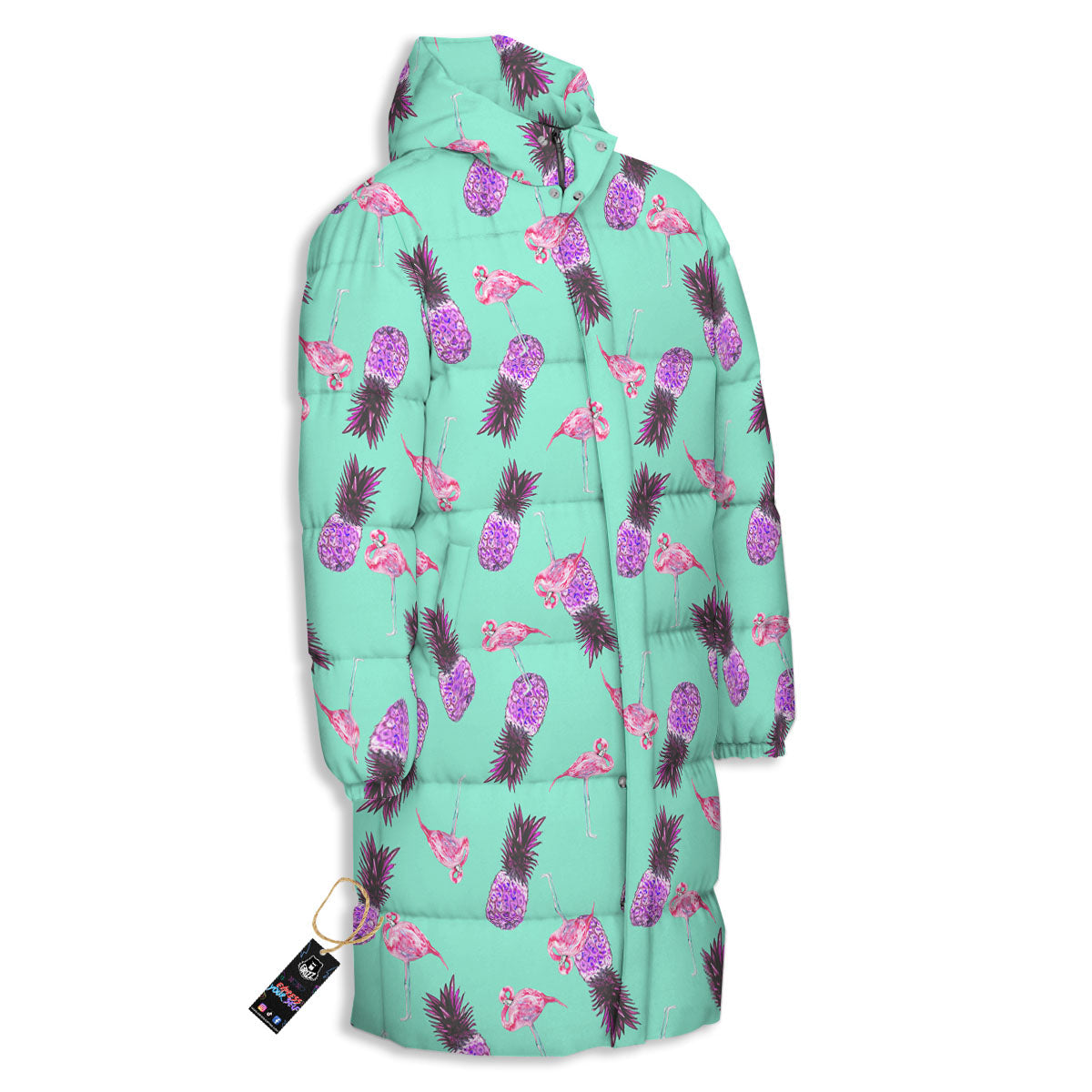 Pineapple Pastel Turquoise Print Pattern Long Down Jacket-grizzshop