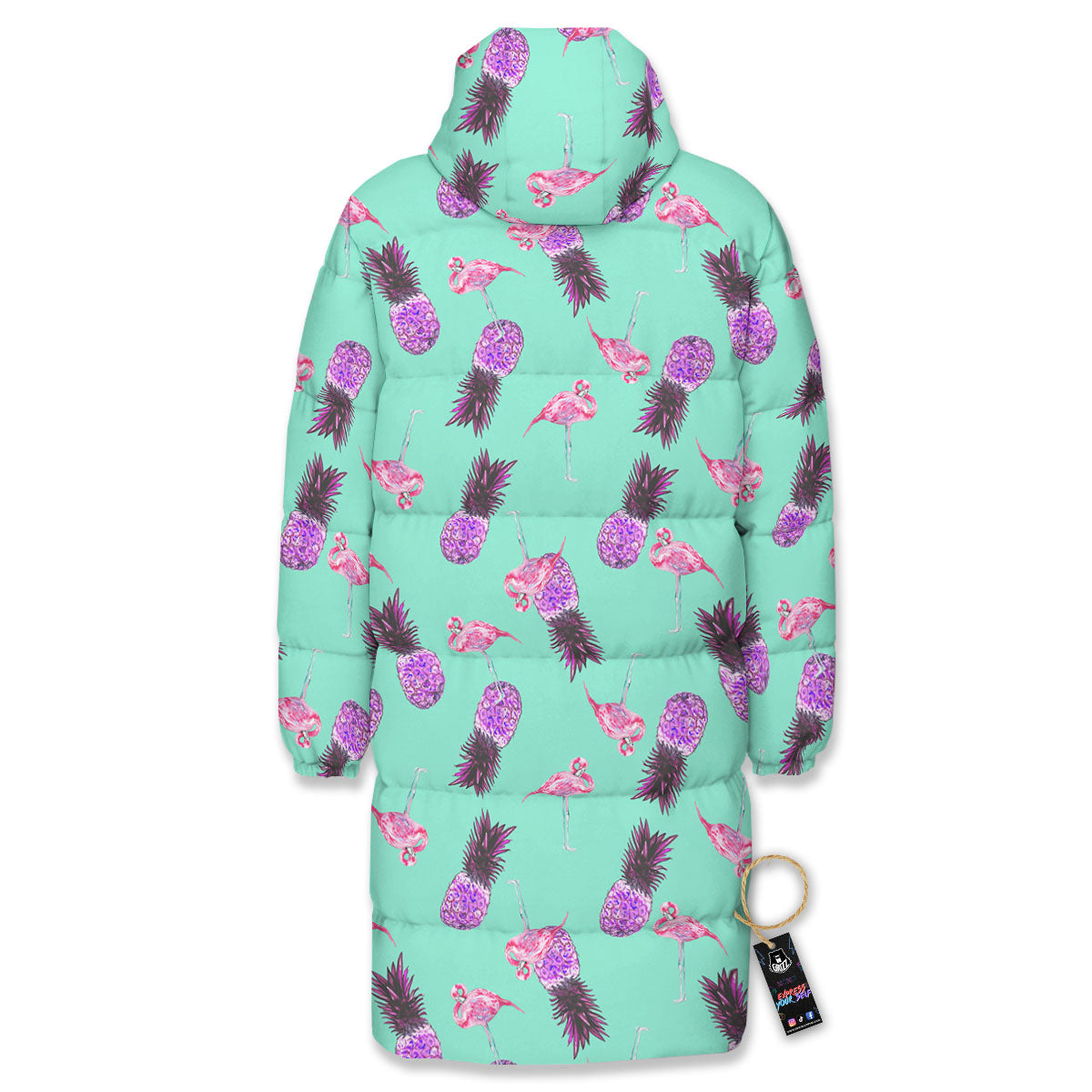 Pineapple Pastel Turquoise Print Pattern Long Down Jacket-grizzshop