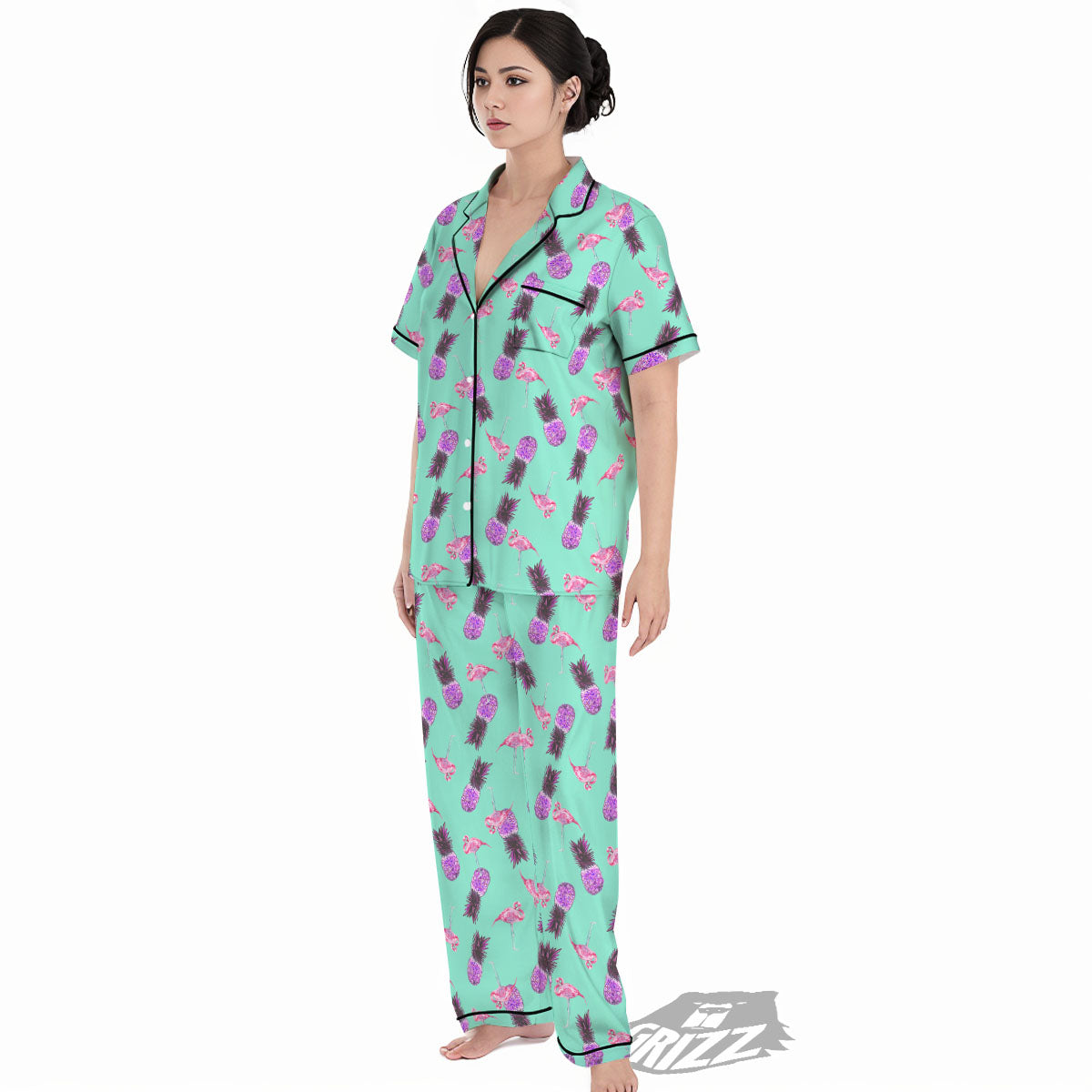 Pineapple Pastel Turquoise Print Pattern Women's Pajamas Set-grizzshop