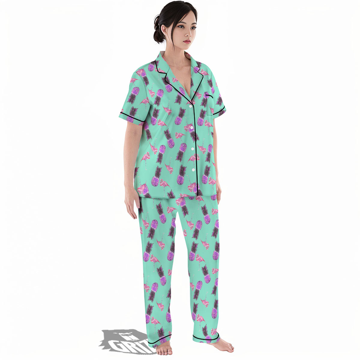 Pineapple Pastel Turquoise Print Pattern Women's Pajamas Set-grizzshop