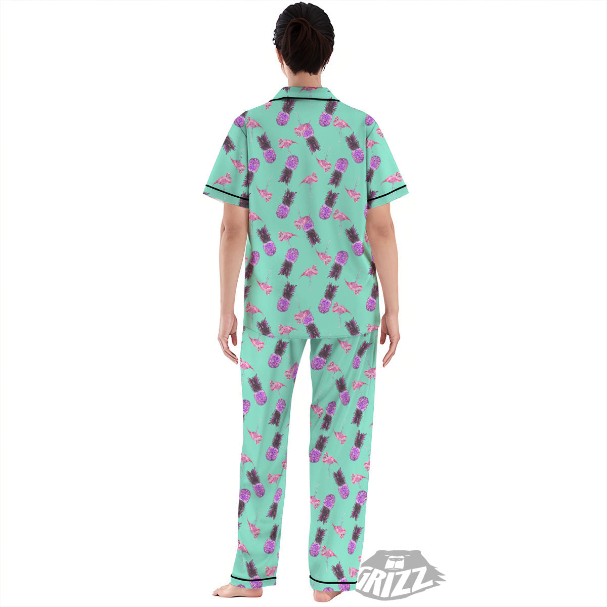 Pineapple Pastel Turquoise Print Pattern Women's Pajamas Set-grizzshop