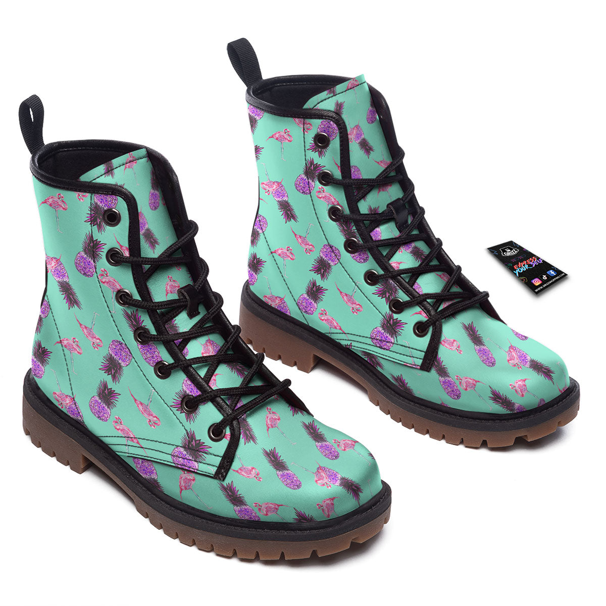Pineapple Pastel Turquoise Print Pattern Work Boots-grizzshop