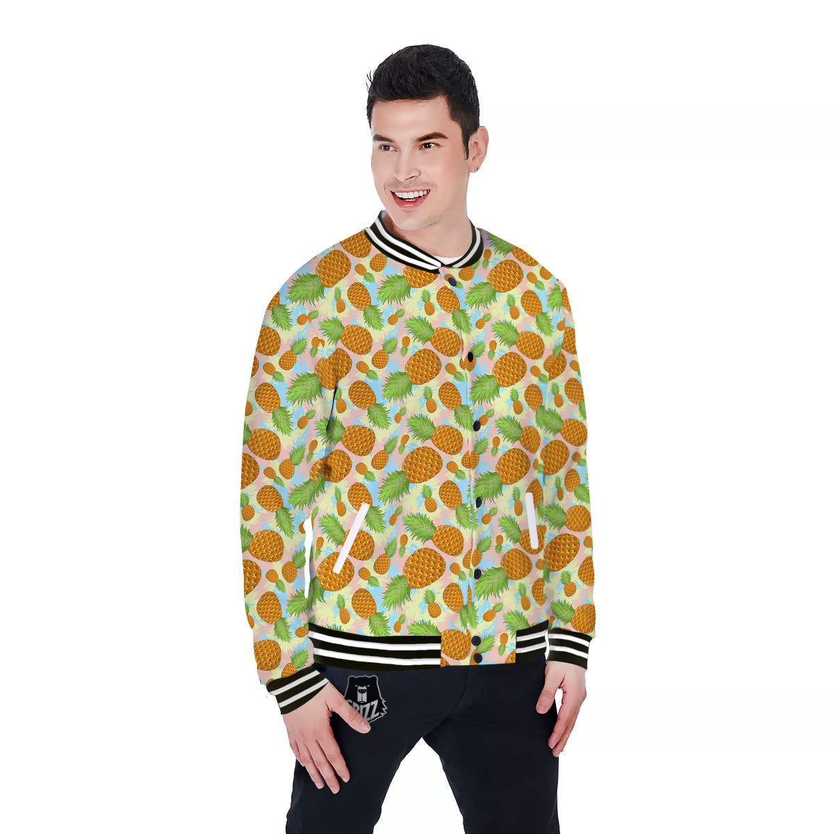 Pineapple Pastel Yellow Print Pattern Baseball Jacket-grizzshop