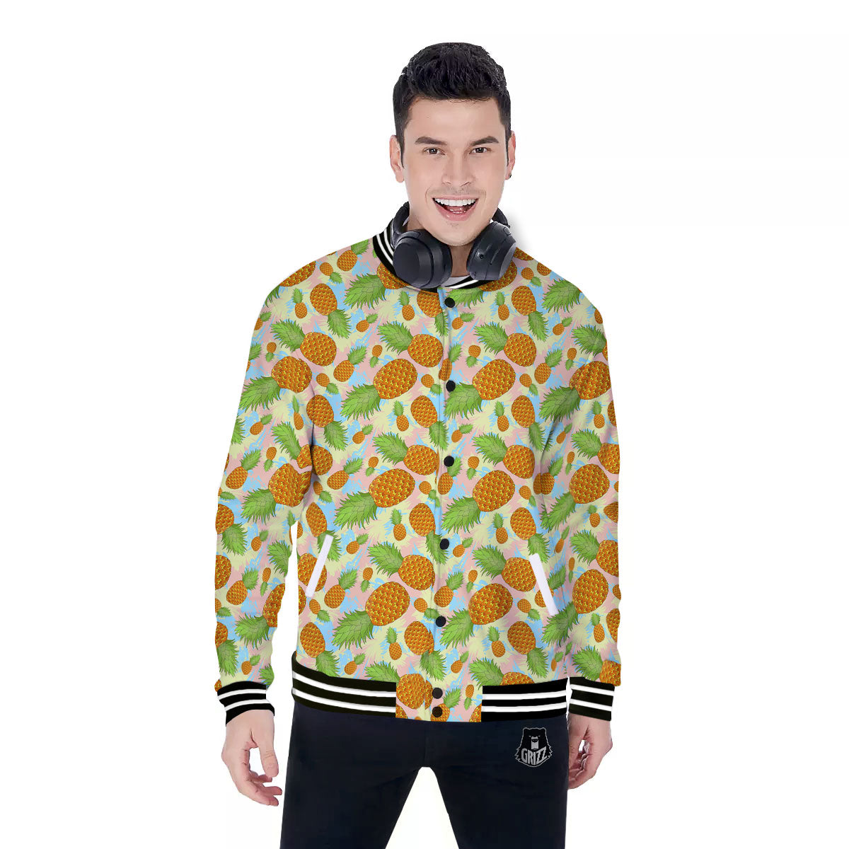 Pineapple Pastel Yellow Print Pattern Baseball Jacket-grizzshop
