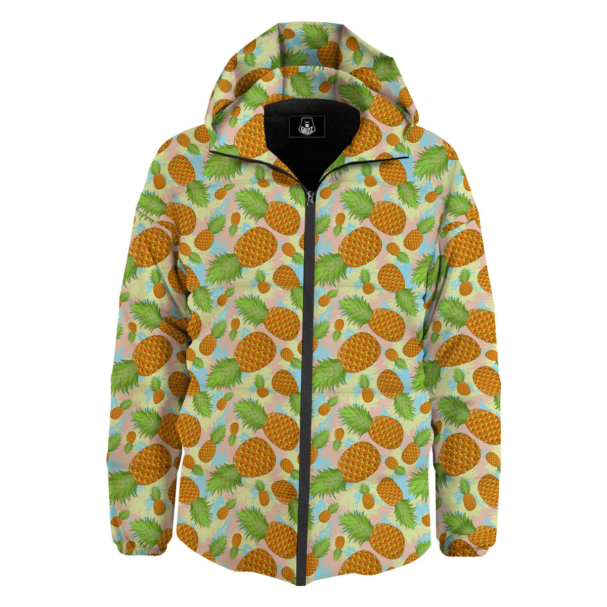 Pineapple Pastel Yellow Print Pattern Down Jacket-grizzshop
