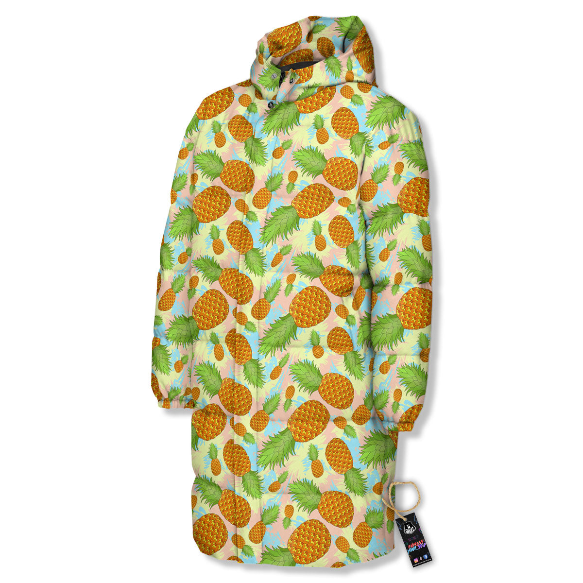 Pineapple Pastel Yellow Print Pattern Long Down Jacket-grizzshop