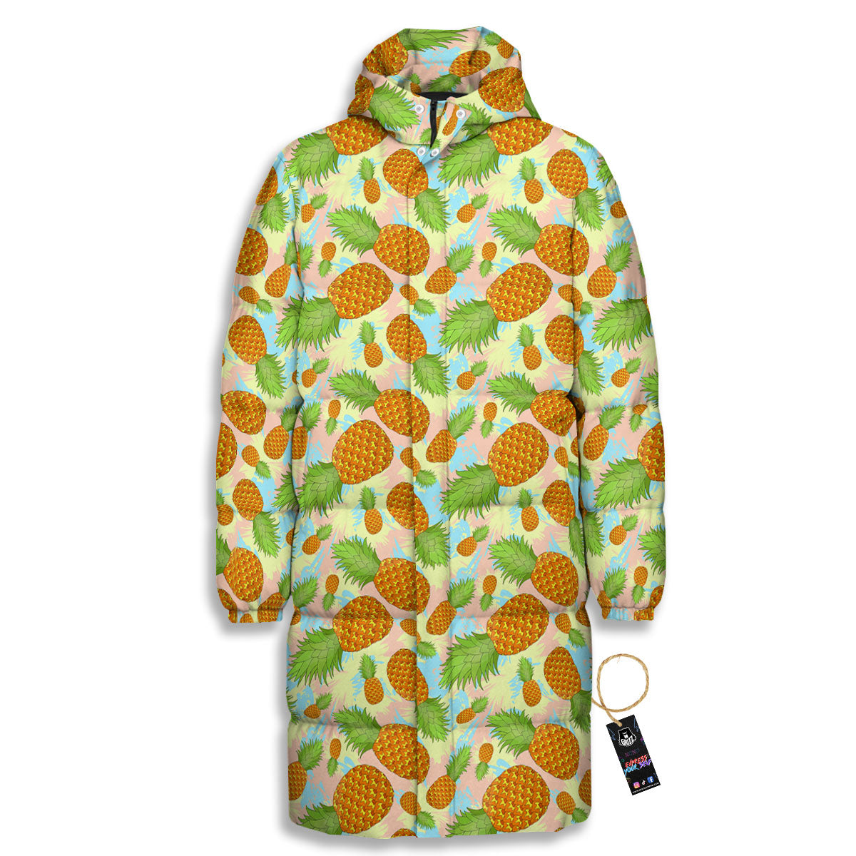 Pineapple Pastel Yellow Print Pattern Long Down Jacket-grizzshop