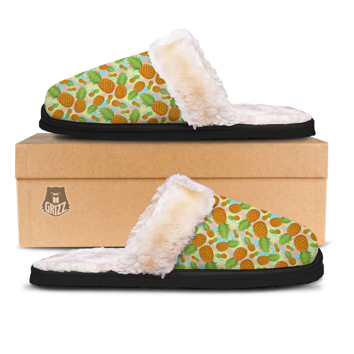 Pineapple Pastel Yellow Print Pattern Slippers-grizzshop