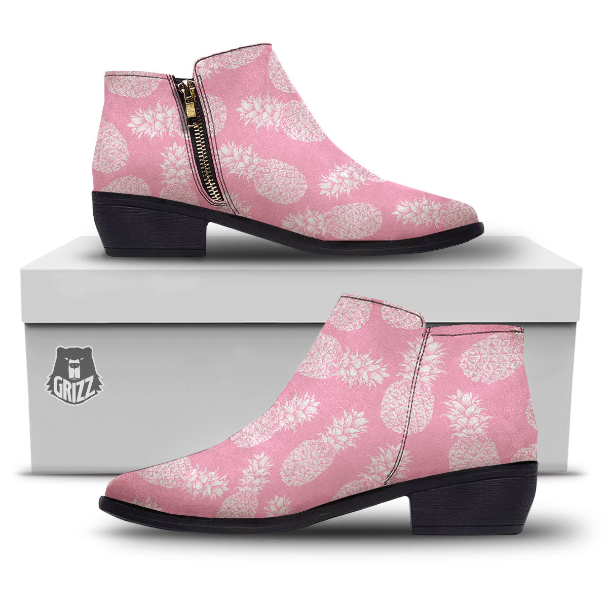 Pineapple Pink Print Pattern Ankle Boots-grizzshop