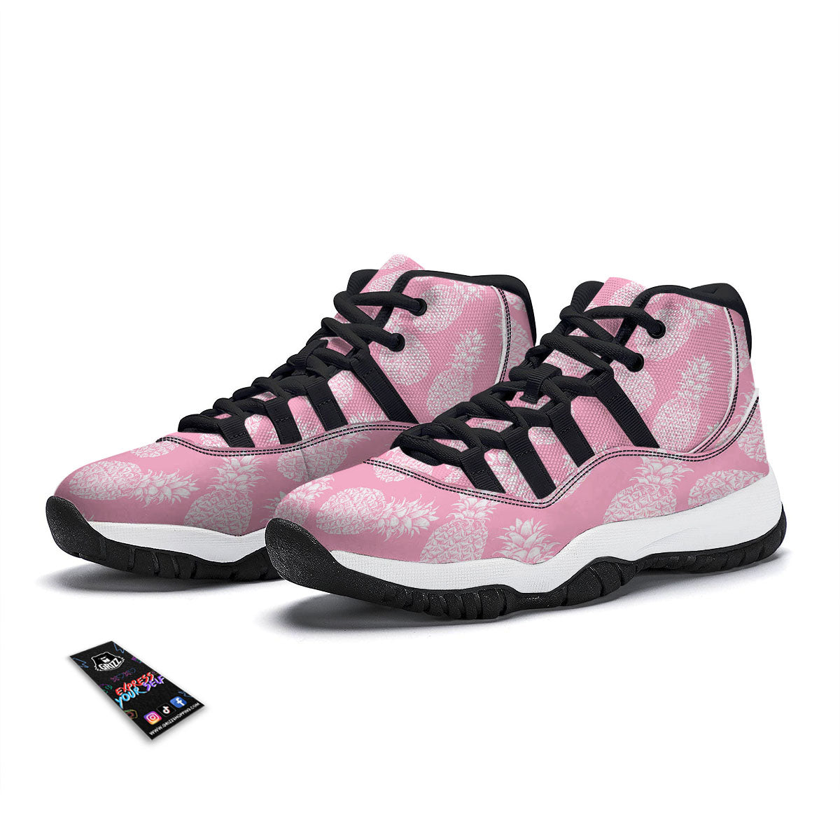 Pineapple Pink Print Pattern Black Bball Shoes-grizzshop