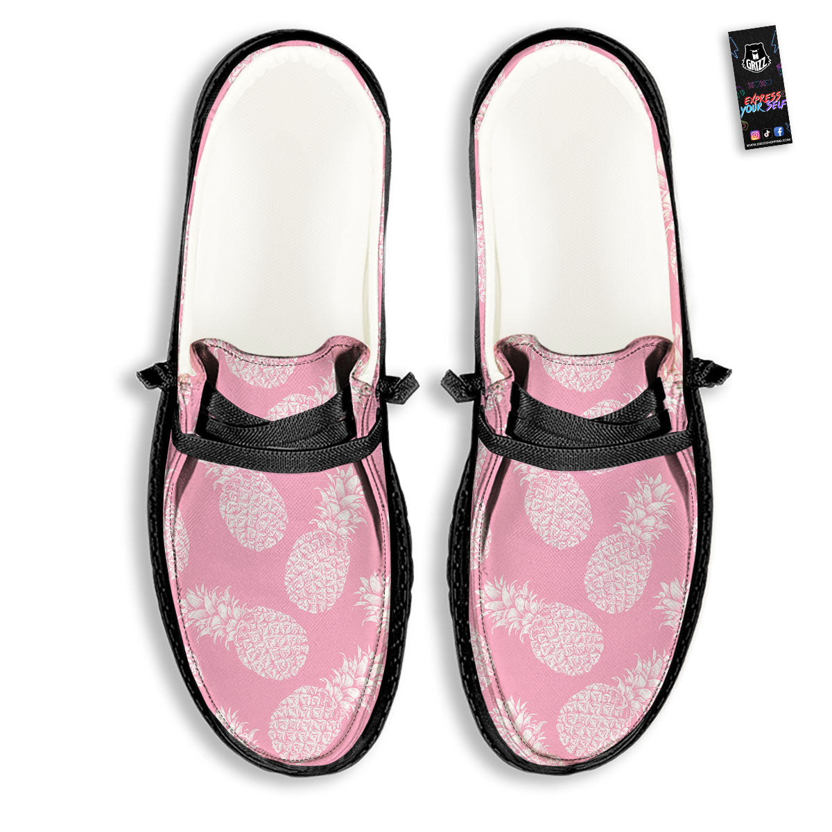 Pineapple Pink Print Pattern Black Loafers-grizzshop