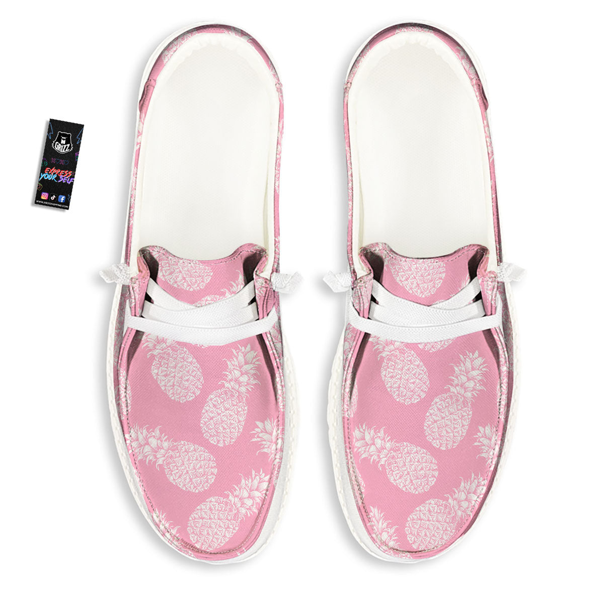 Pineapple Pink Print Pattern Black Loafers-grizzshop