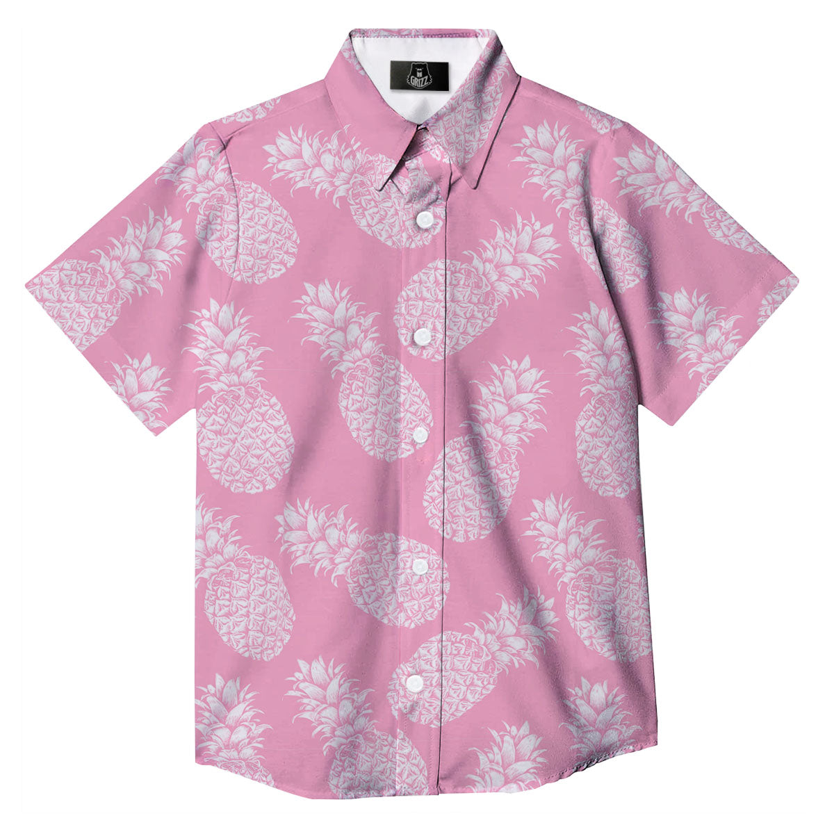 Pineapple Pink Print Pattern Button Up Shirt-grizzshop