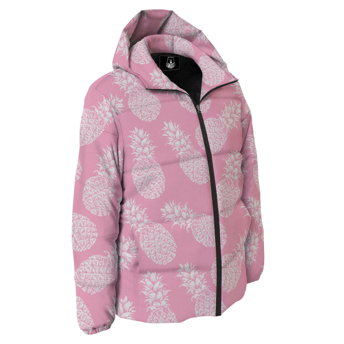 Pineapple Pink Print Pattern Down Jacket-grizzshop