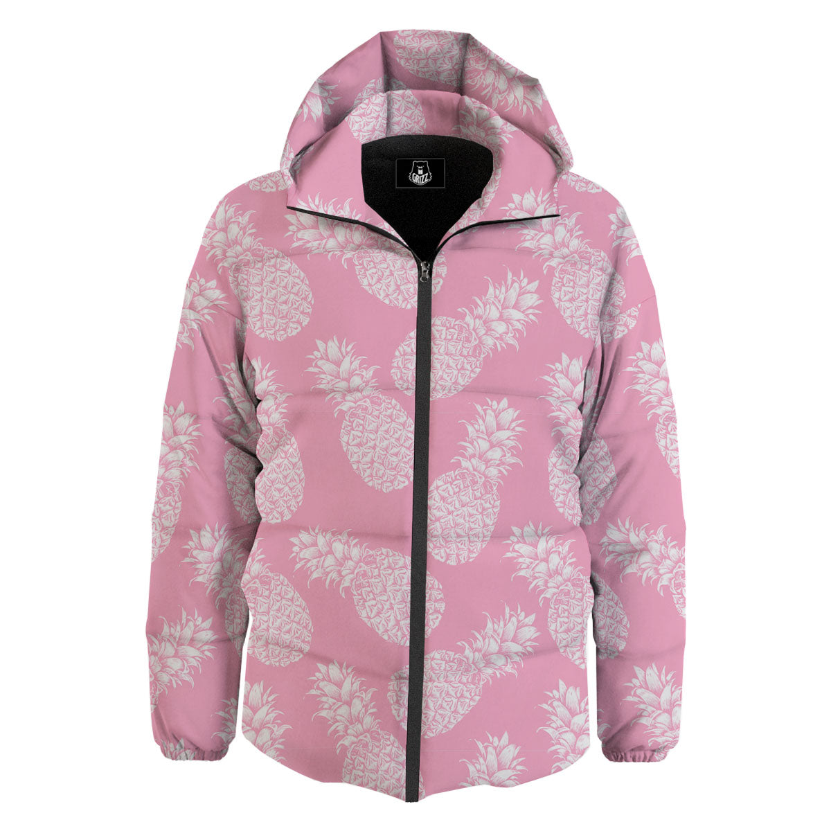 Pineapple Pink Print Pattern Down Jacket-grizzshop