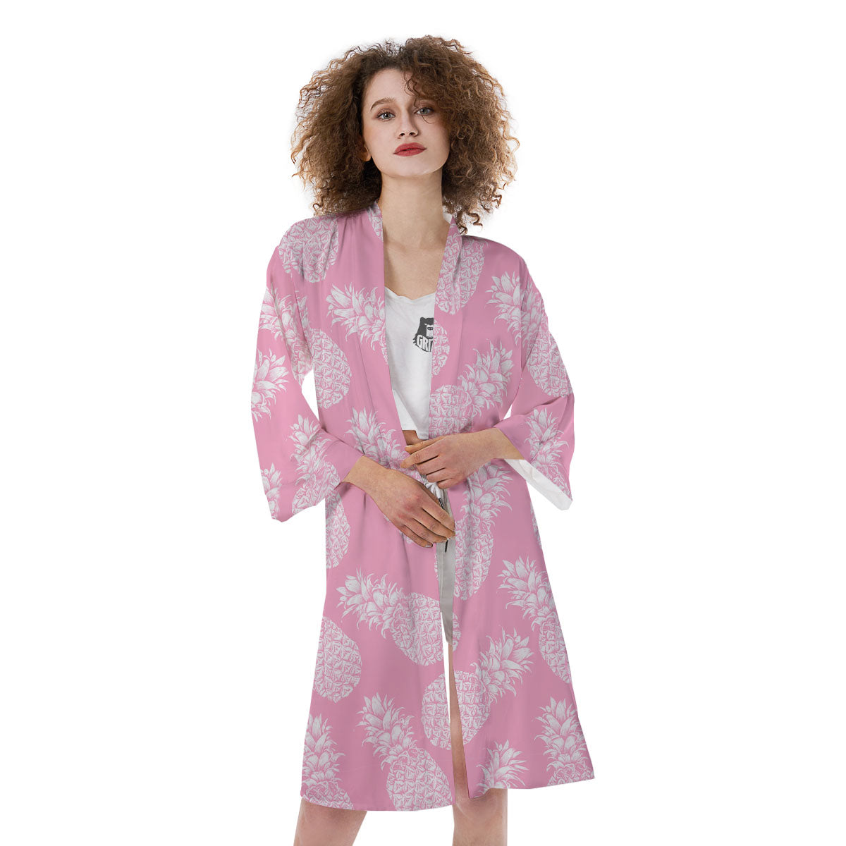 Pineapple Pink Print Pattern Kimono-grizzshop