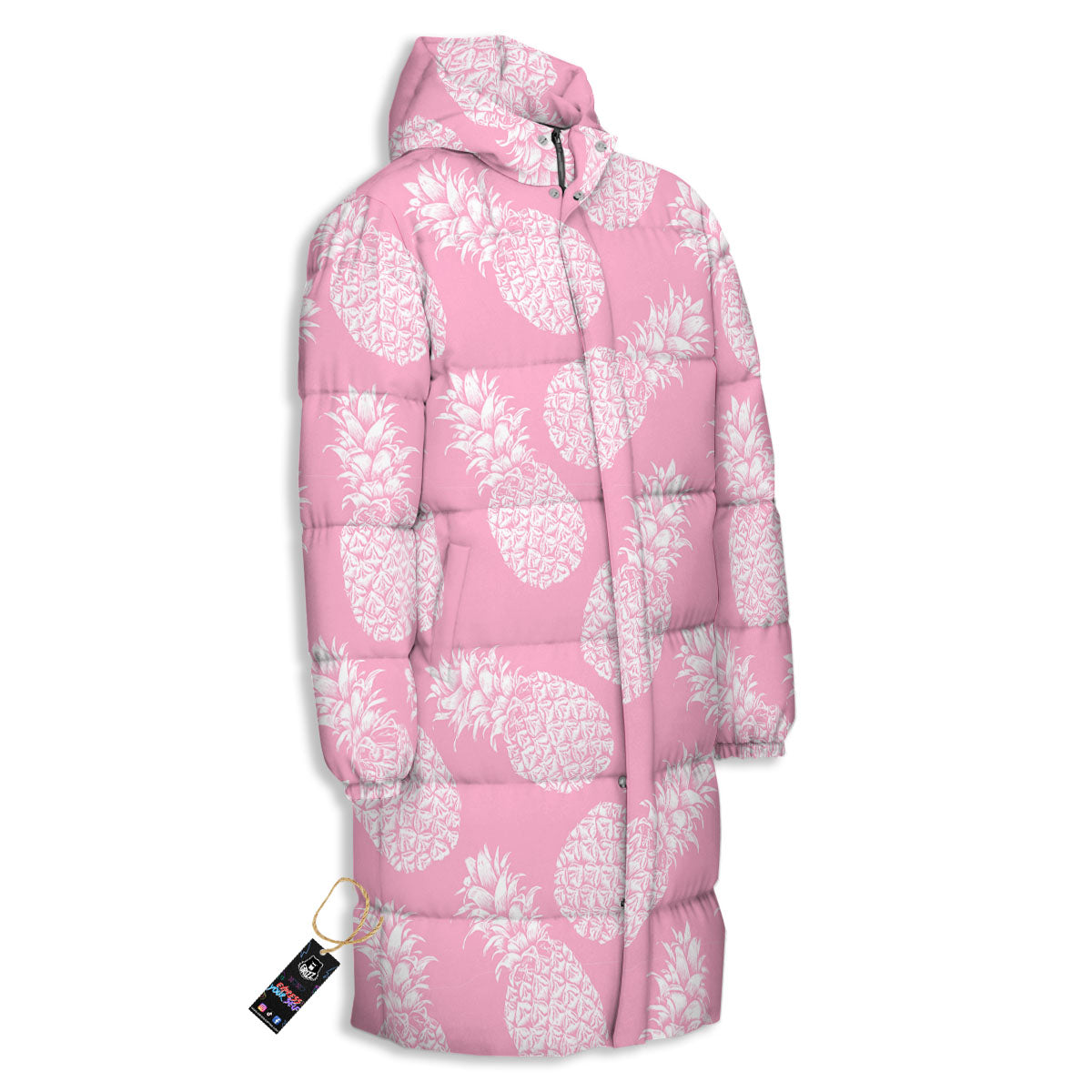 Pineapple Pink Print Pattern Long Down Jacket-grizzshop