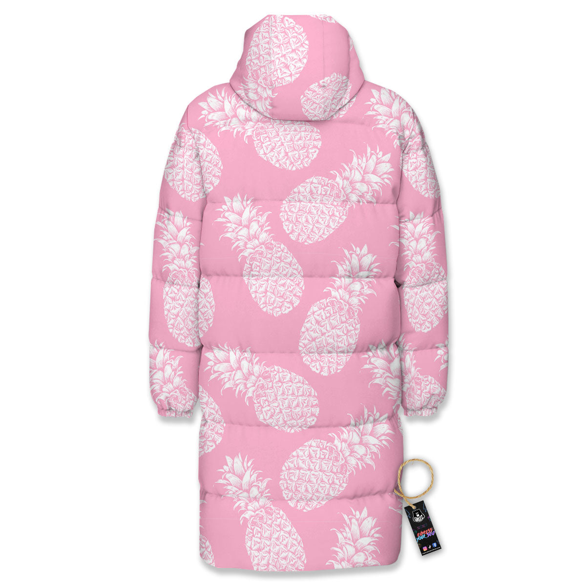 Pineapple Pink Print Pattern Long Down Jacket-grizzshop