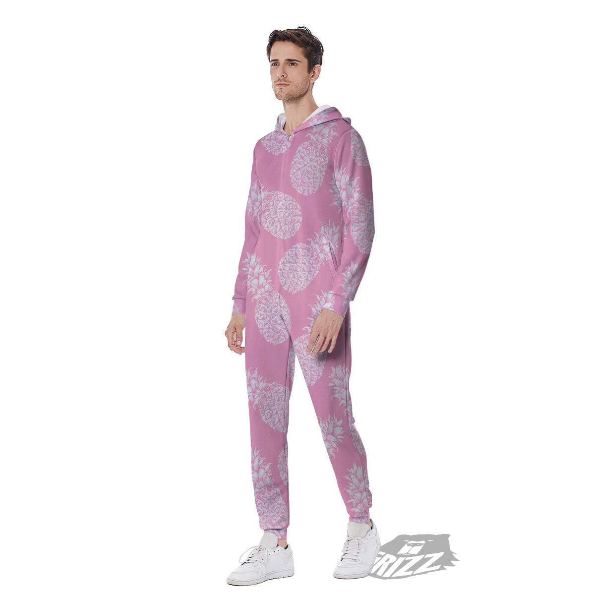Pineapple Pink Print Pattern Men's Jumpsuit-grizzshop