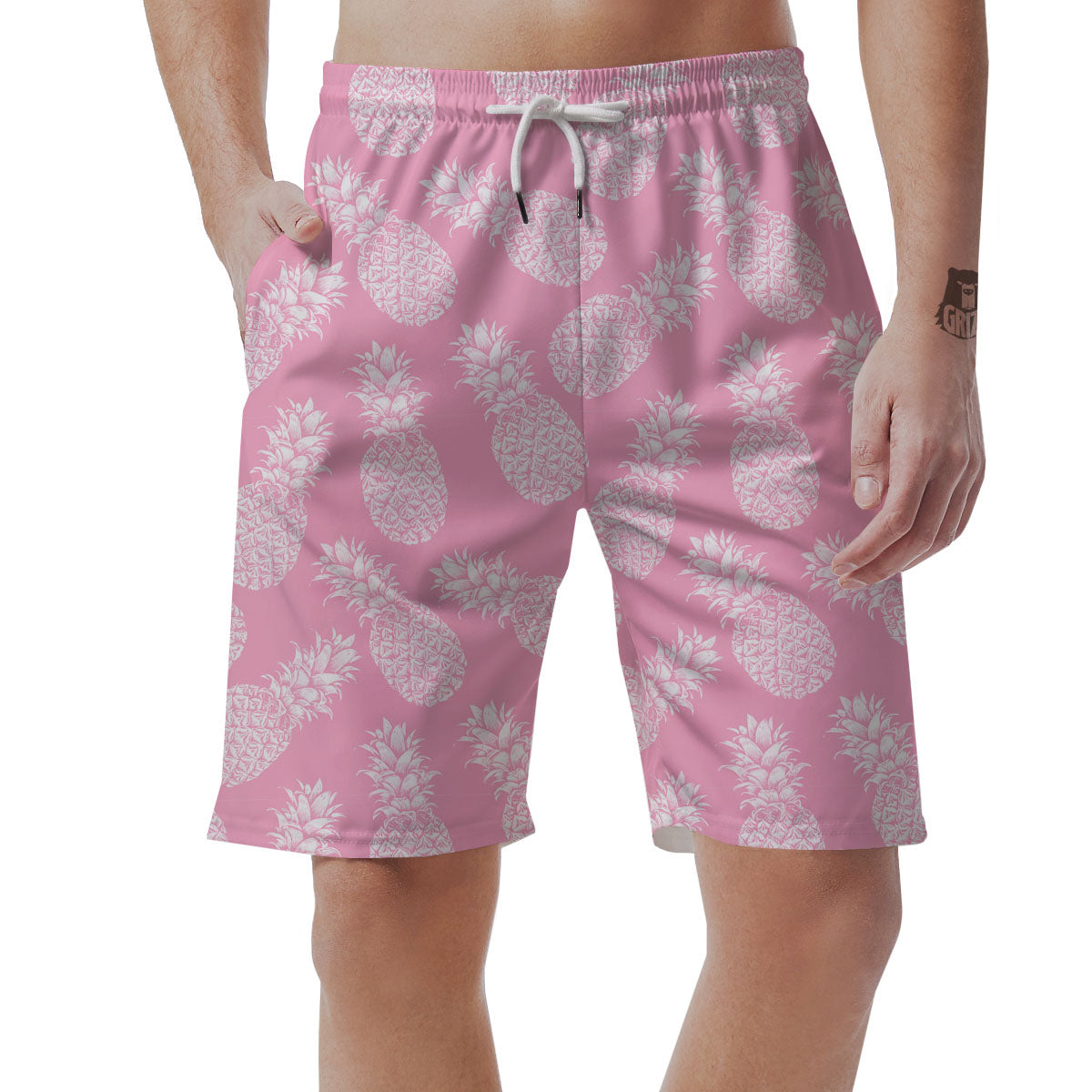 Pineapple Pink Print Pattern Men's Shorts-grizzshop