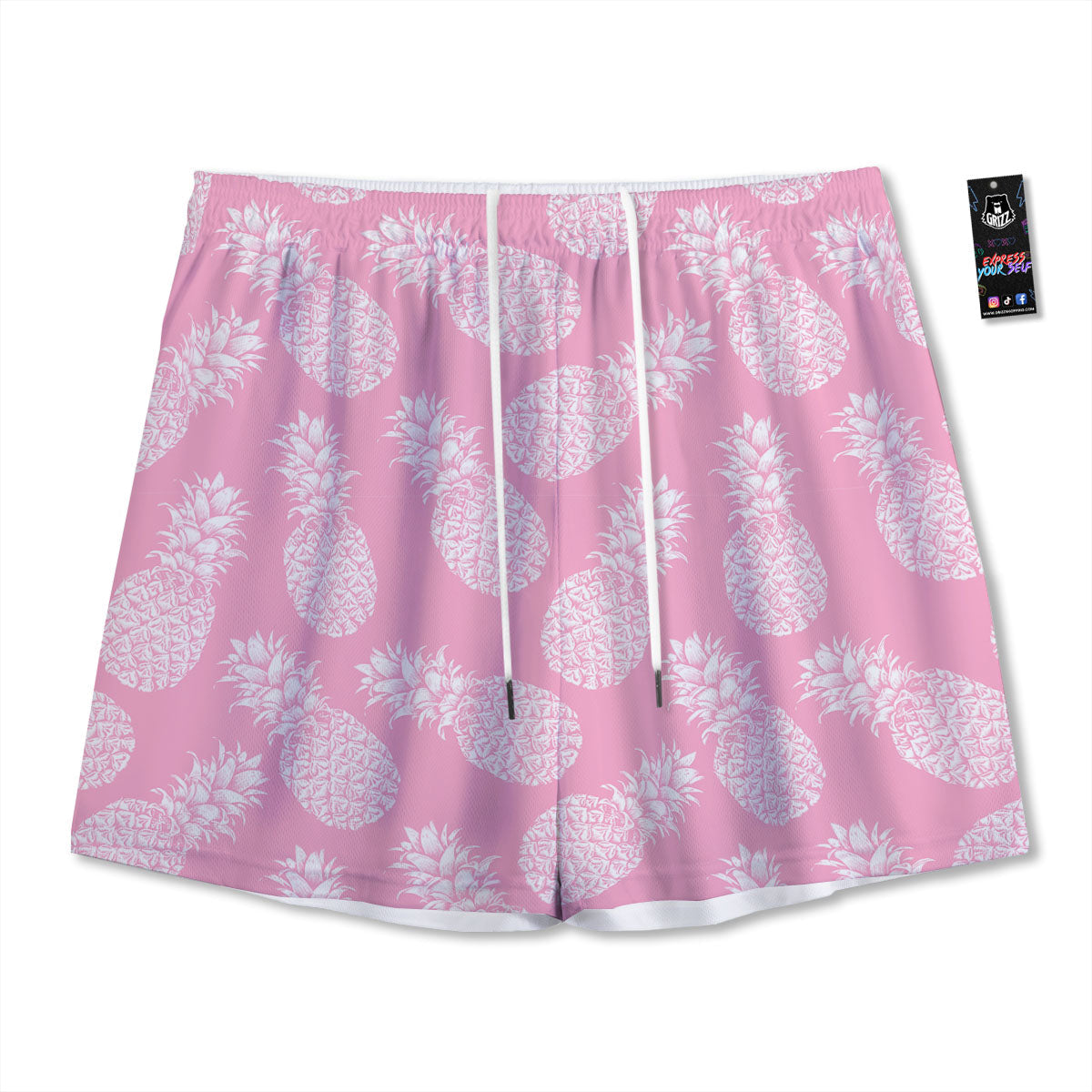 Pineapple Pink Print Pattern Mesh Shorts-grizzshop