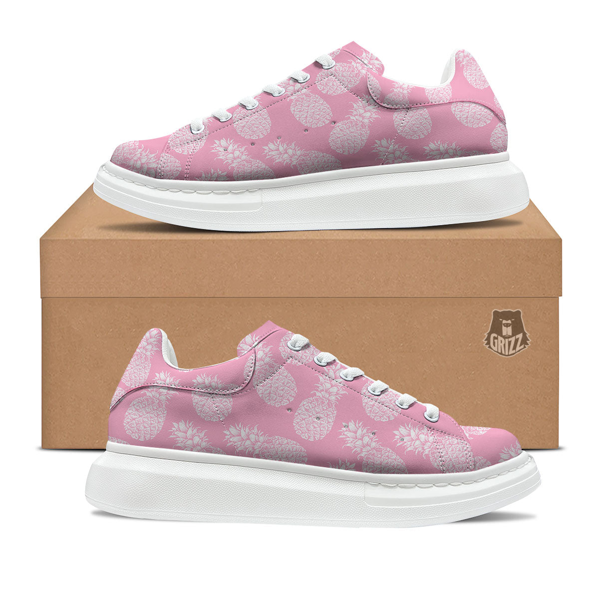 Pineapple Pink Print Pattern Platform Shoes-grizzshop