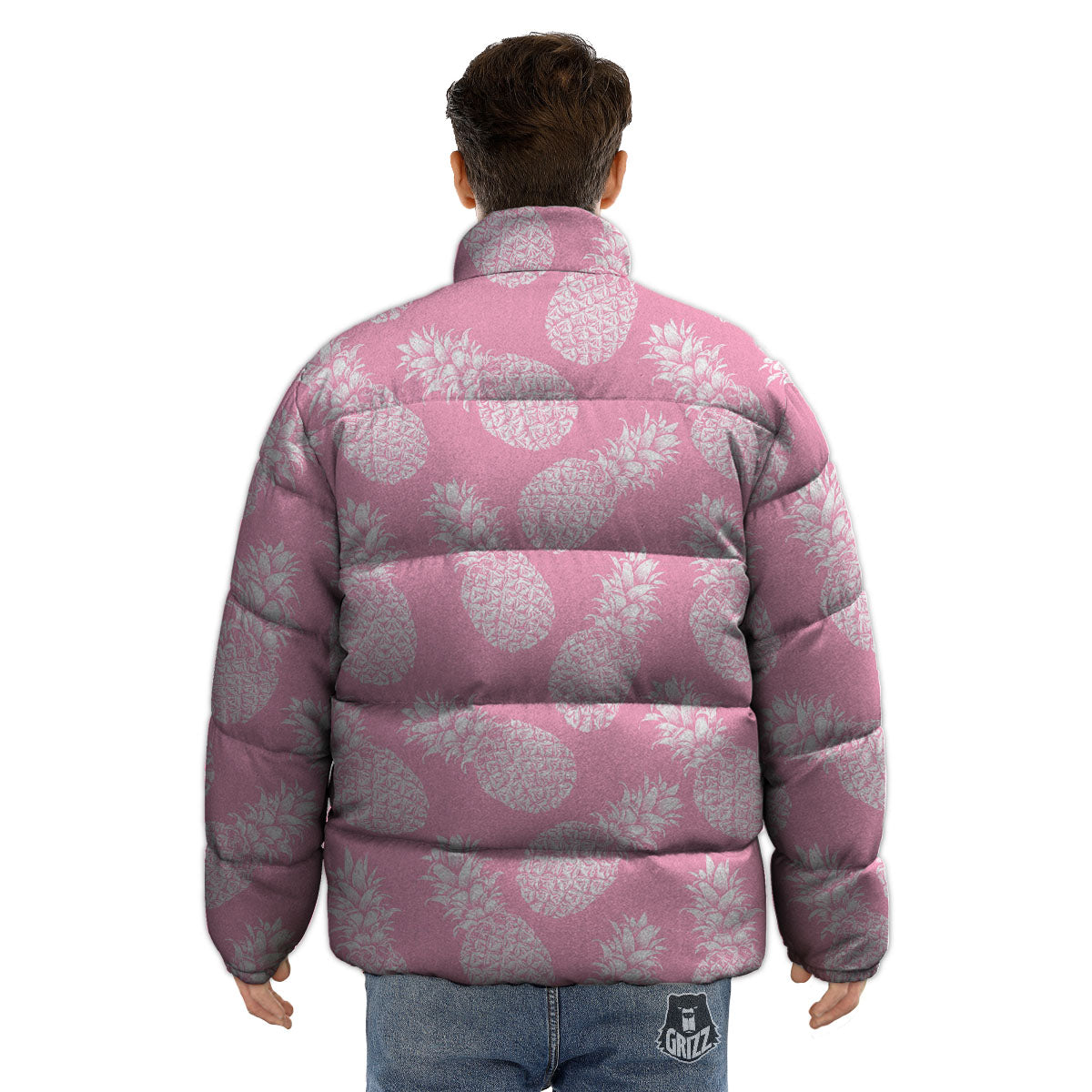 Pineapple Pink Print Pattern Puffer Jacket-grizzshop