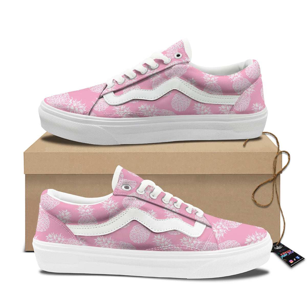 Pineapple Pink Print Pattern Skate Shoes-grizzshop