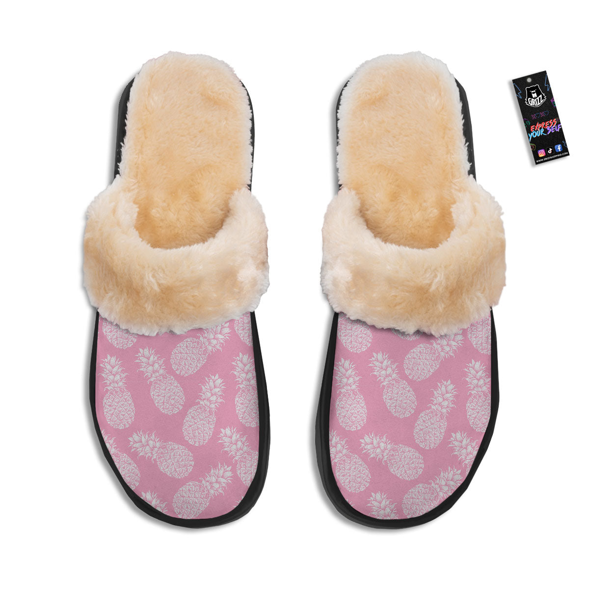 Pineapple Pink Print Pattern Slippers-grizzshop