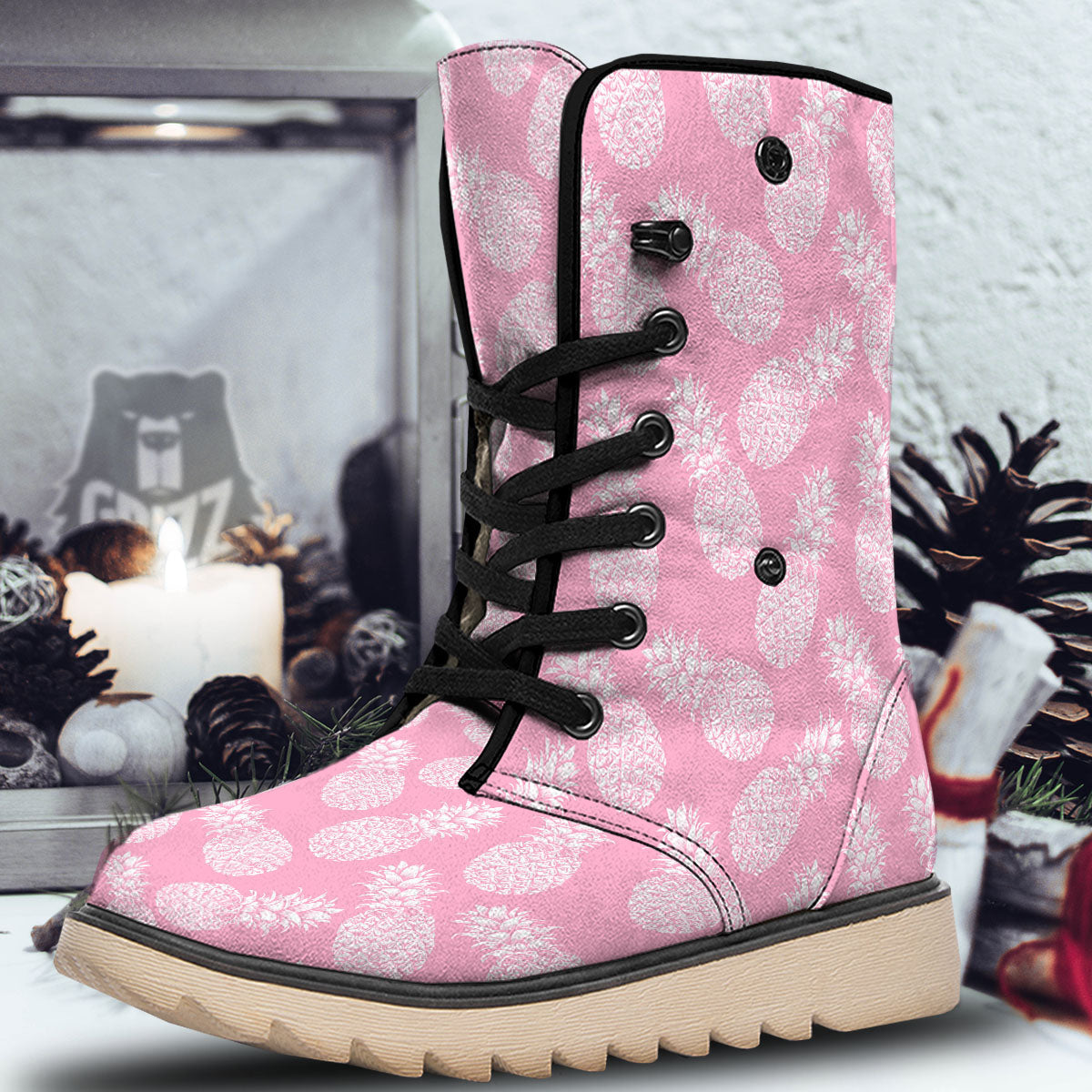 Pineapple Pink Print Pattern Snow Boots-grizzshop