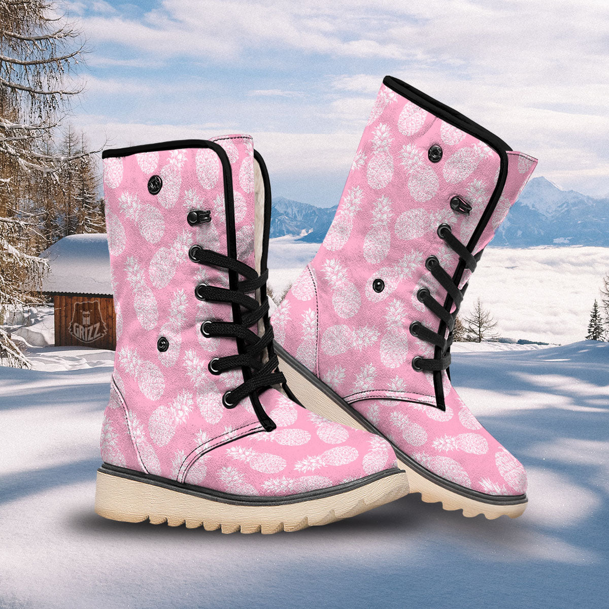 Pineapple Pink Print Pattern Snow Boots-grizzshop