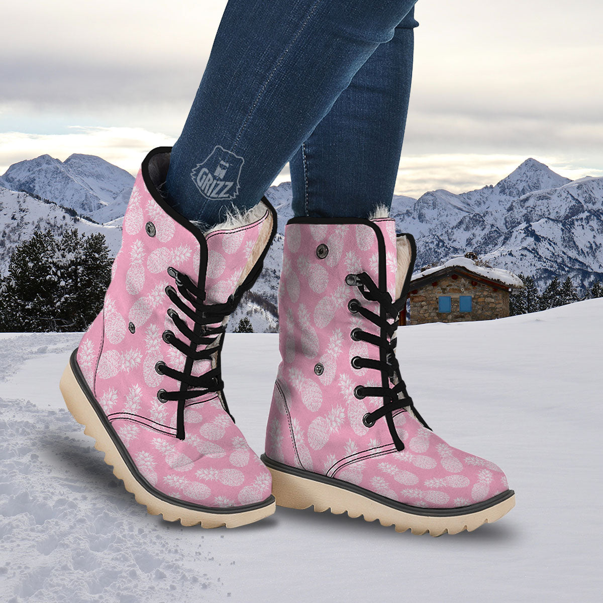 Pineapple Pink Print Pattern Snow Boots-grizzshop