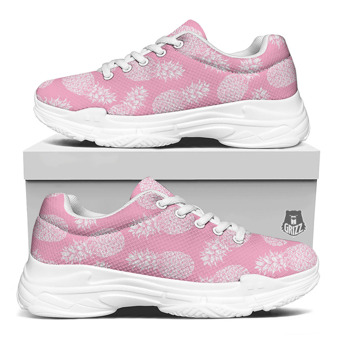 Pineapple Pink Print Pattern White Chunky Shoes-grizzshop