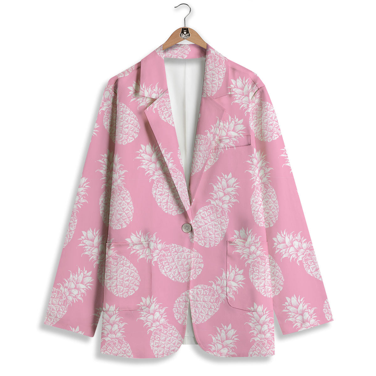 Pineapple Pink Print Pattern Women's Blazer-grizzshop