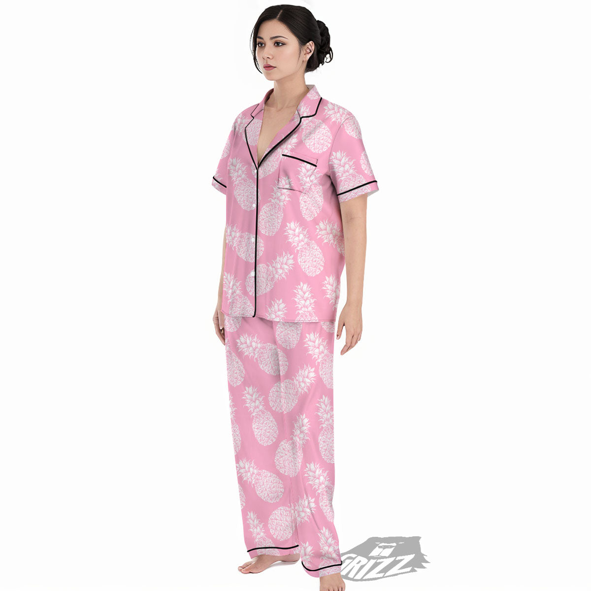 Pineapple Pink Print Pattern Women's Pajamas Set-grizzshop